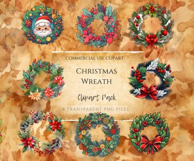 Vintage Christmas Wreath Illustrations - Classic Holiday Elegance