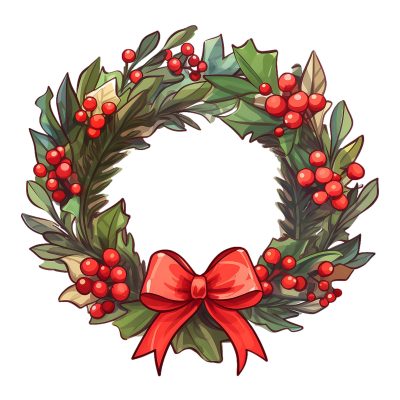 Season's Greetings Wreath Clipart - Holiday Decor