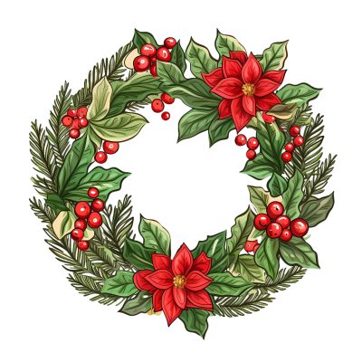 Yuletide Wreath Illustrations - Digital Christmas Art